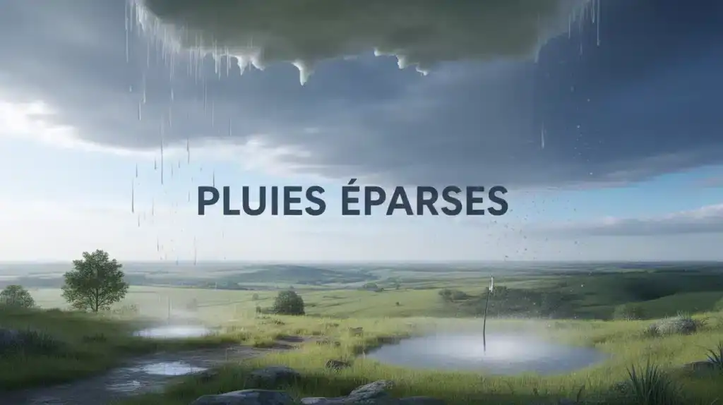 Illustration numérique pluies éparses avec ciel ensoleillé et poches de pluie