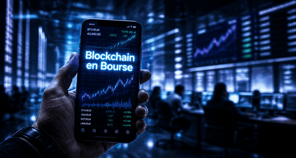 blockchain bourse smartphone graphique boursier
