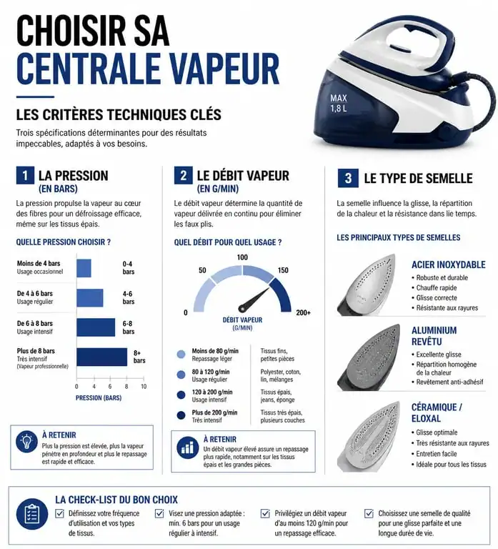 Infographie comparative des critères techniques pour choisir une centrale vapeur