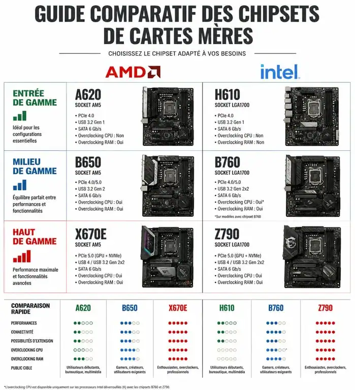 Comparatif des chipsets de cartes mères AMD et Intel pour choisir sa carte mère