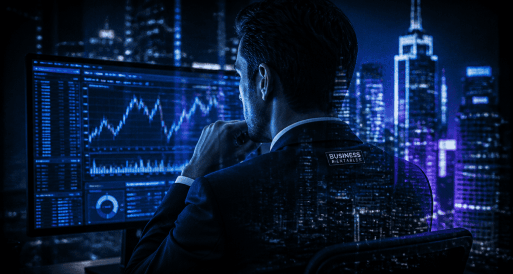 Les business les plus rentables au monde, entrepreneur devant graphiques financiers
