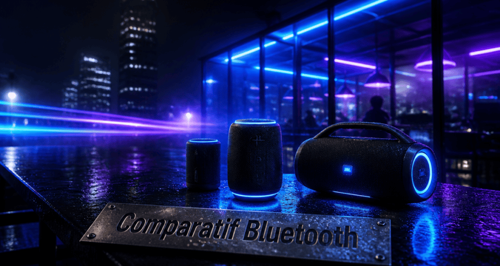 meilleur enceinte bluetooth sur table urbaine de nuit