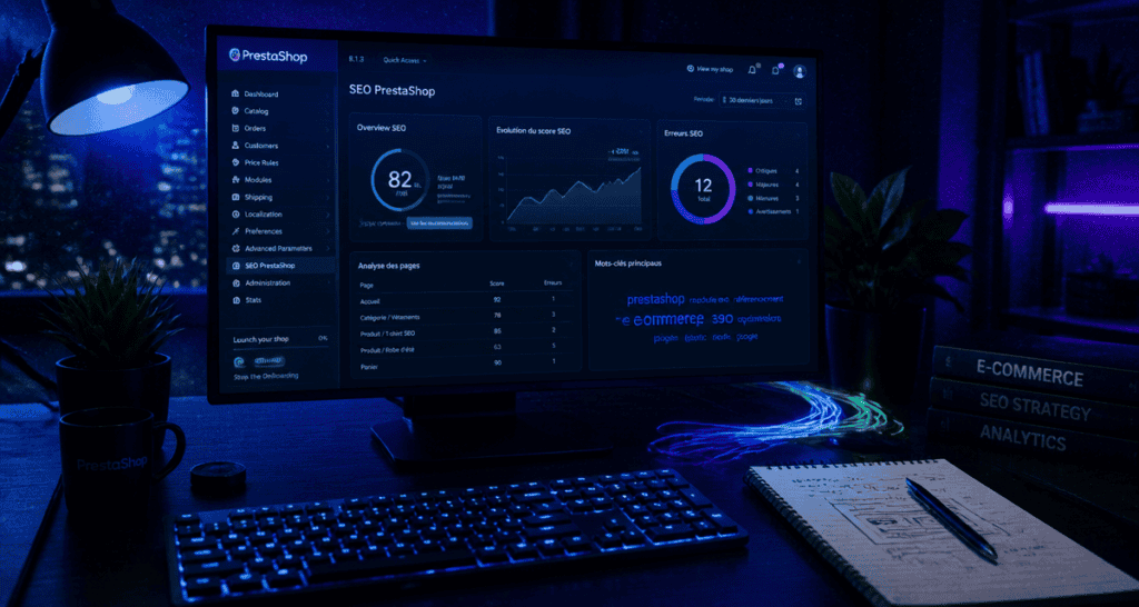 PrestaShop et référencement sur écran de bureau moderne