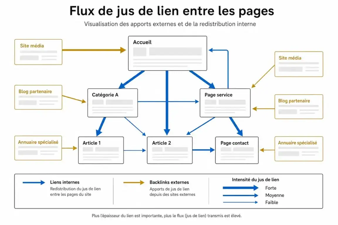 Infographie comparative du linking SEO : maillage interne vs backlinks