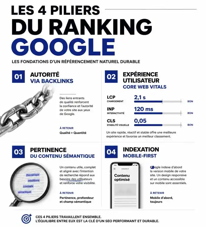 Infographie des facteurs influençant le site ranking Google