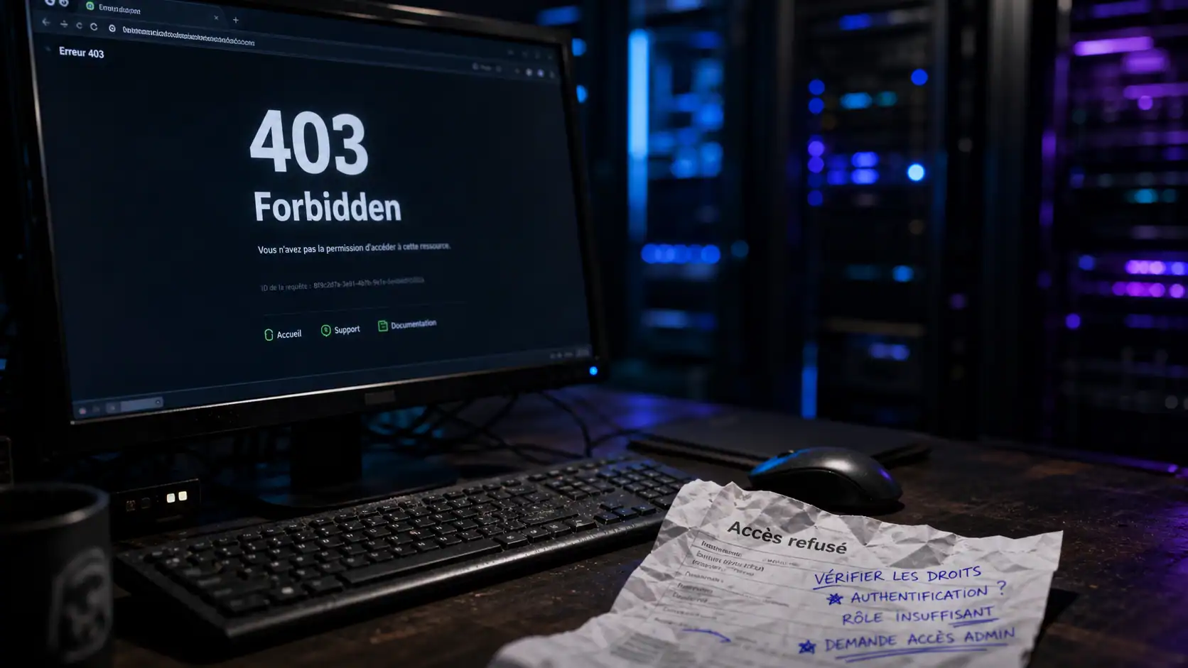 Erreur 403 denied : accès refusé, permissions, page bloquée