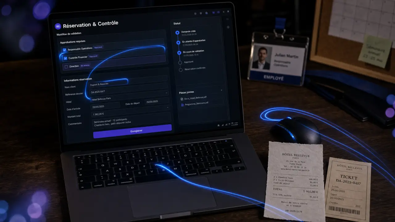 Business travel software pour réservation et validation, réduction des délais et pertes de chambres vides