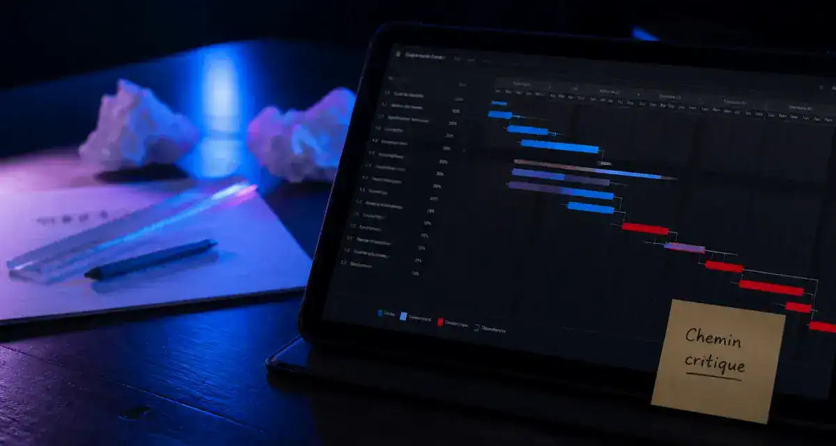 Chemin critique gantt sur écran Gantt : tâches qui décalent la date de fin