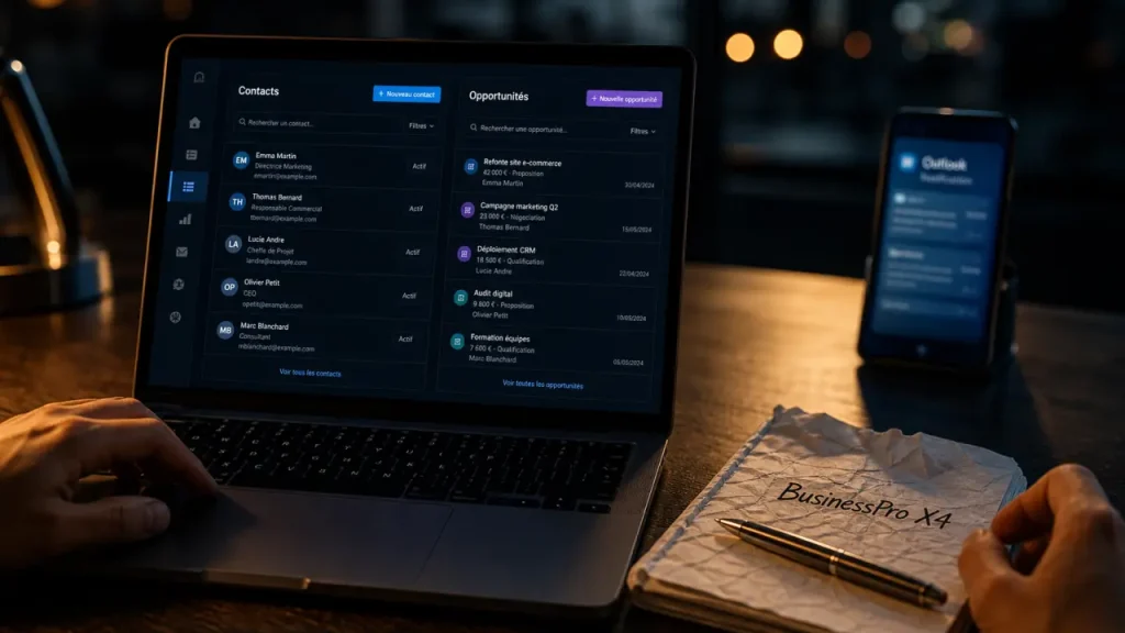 Logiciel CRM BusinessPro X4 avis : vue écran CRM