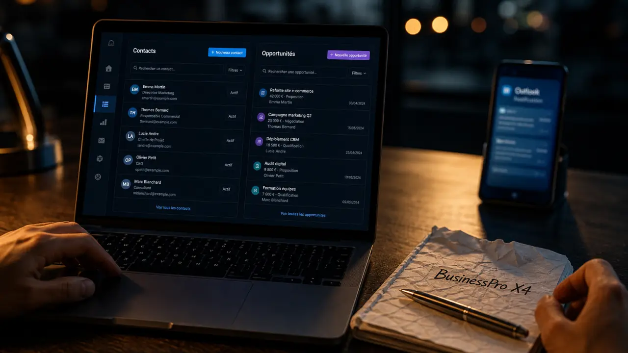 Logiciel CRM BusinessPro X4 avis : vue écran CRM