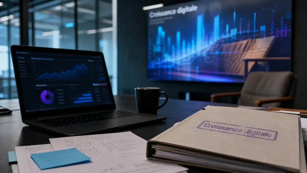 Digital growth : croissance digitale en entreprise sur écran et dashboard