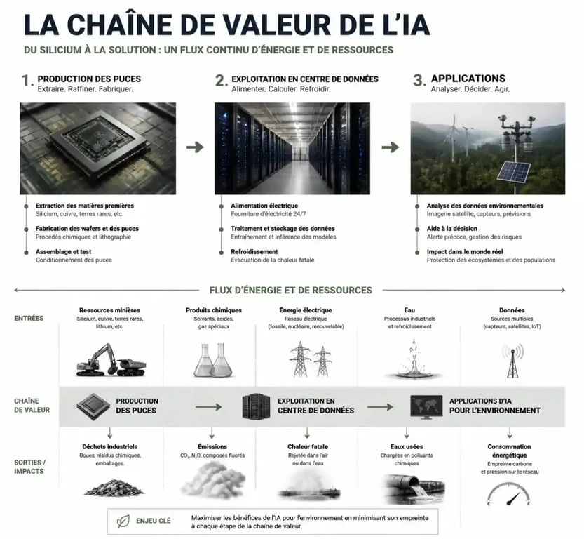 Infografik zur Wertschöpfungskette von Künstliche Intelligenz und Umwelt