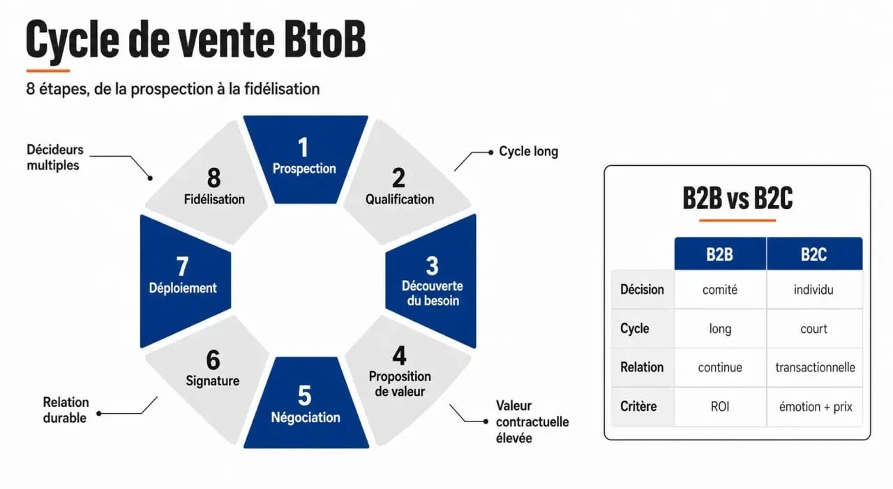 Cycle de vente vente btob en 8 étapes, de la prospection à la fidélisation