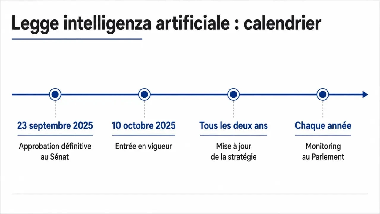 Legge intelligenza artificiale: timeline normativa avec dates clés et mises à jour