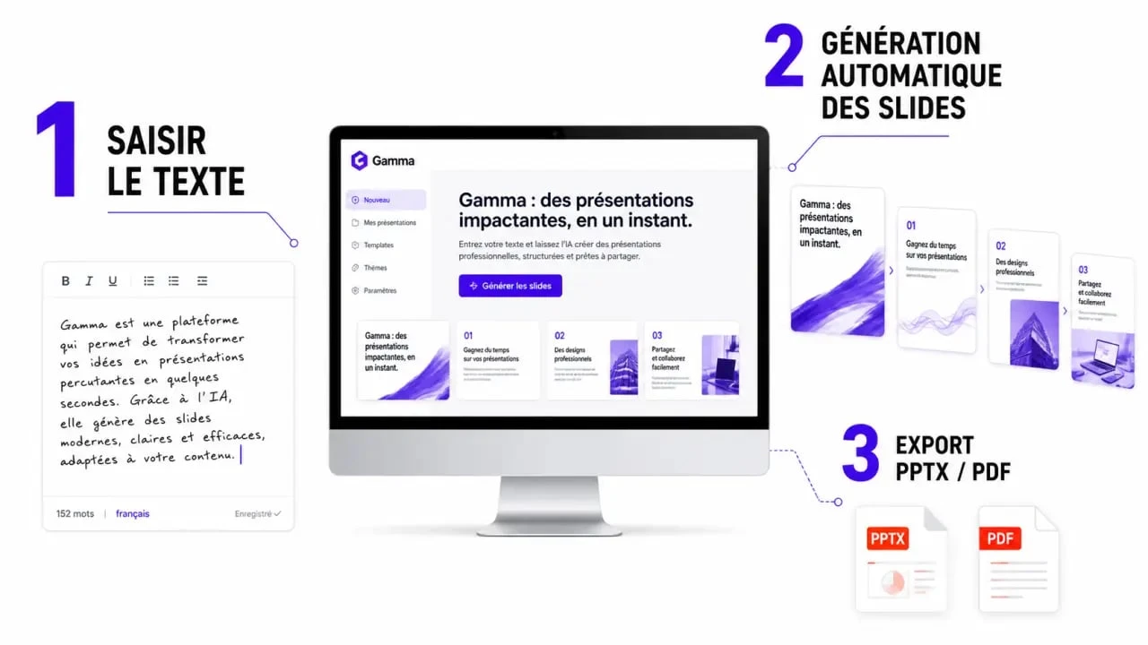 Gamma intelligenza artificiale : création d'une présentation automatique de l'input à l'export