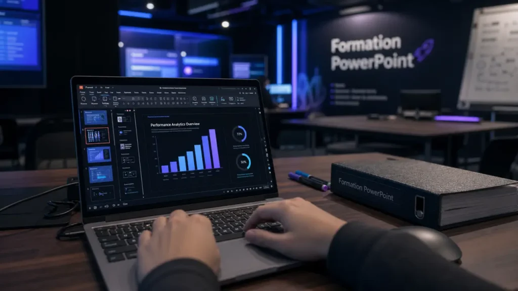 Formation powerpoint : mains sur PC, diapositives et graphiques PowerPoint