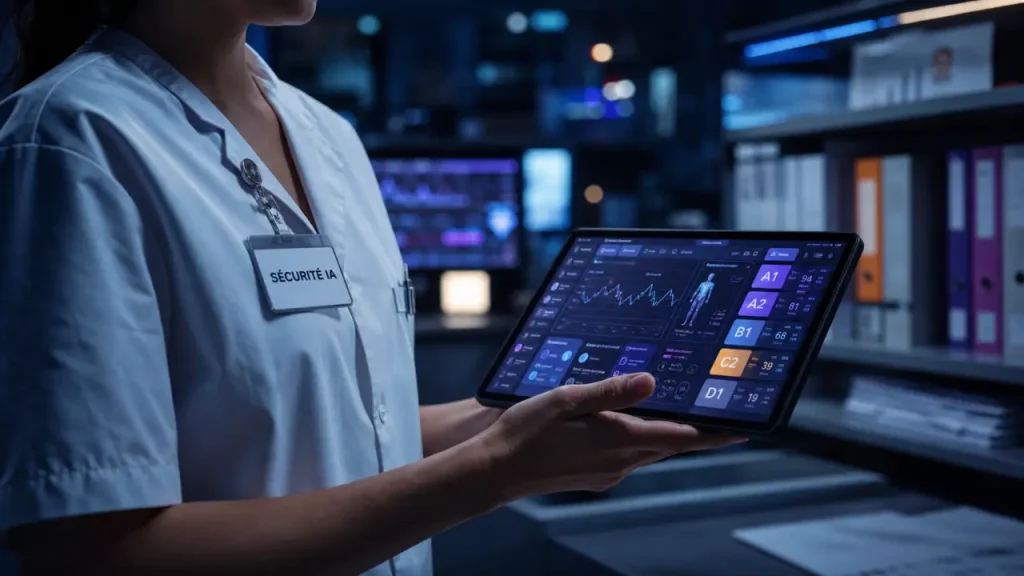 Künstliche intelligenz im gesundheitswesen : infirmière avec tablette d’analyse patient