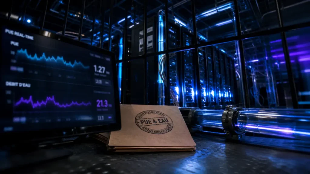 Künstliche intelligenz umwelt : salle serveurs, eau et courbes PUE