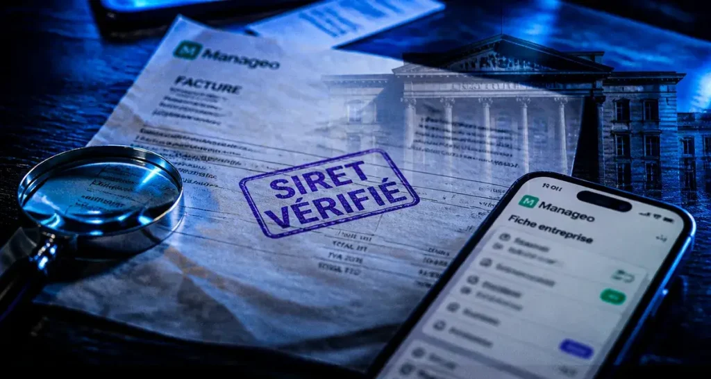 manageo siret : facture tampon SIRET vérifié et fiche