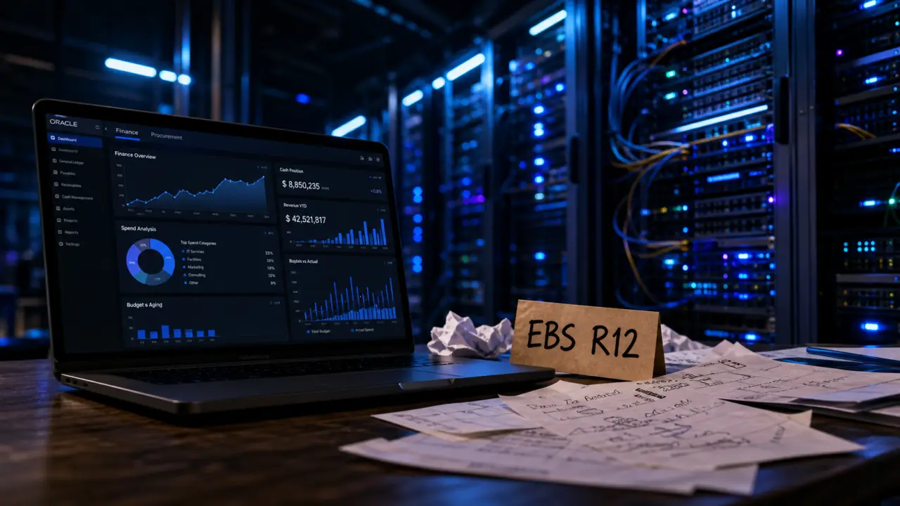 Oracle E Business Suite Software en centre de données ERP : tableau de bord fictif et serveurs
