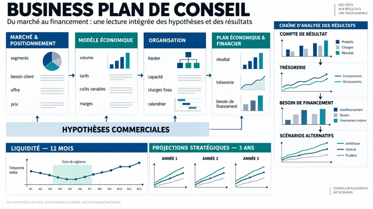 Business plan consulenza: schema del piano economico-finanziario, della cassa e degli scenari