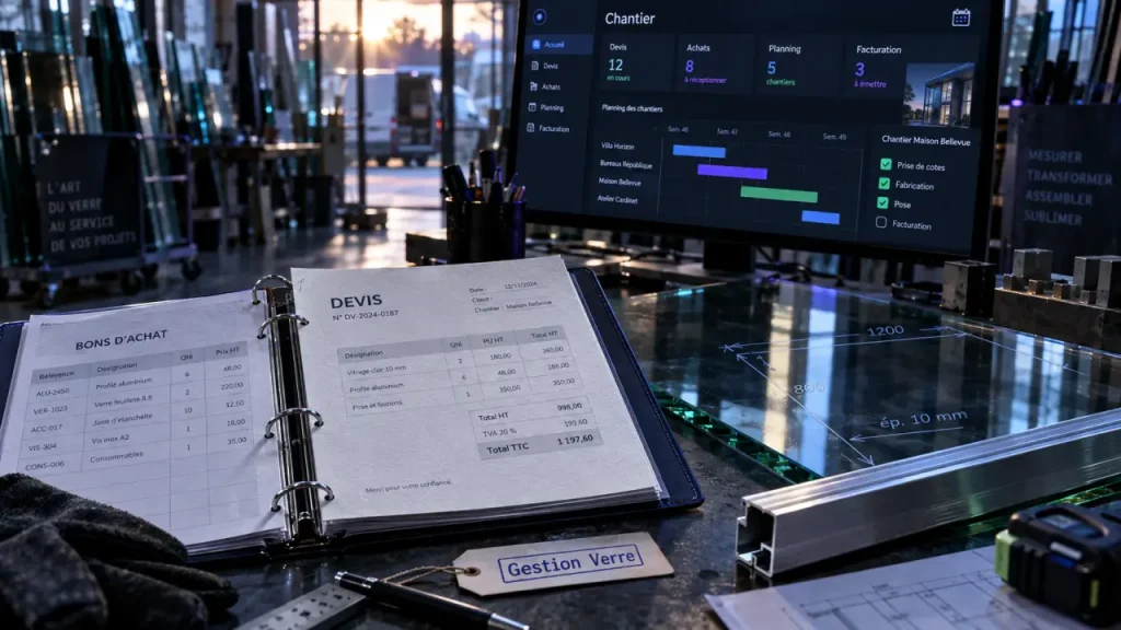 glass business software : devis verre converti en jobs installés