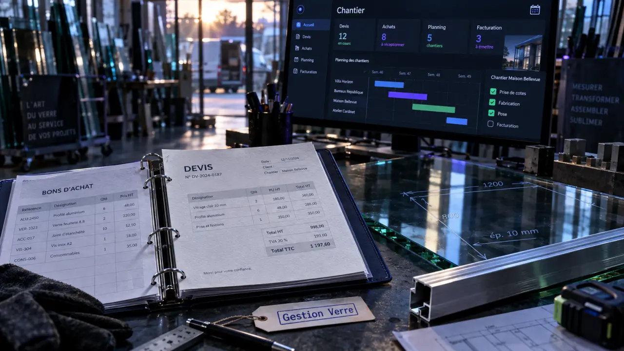 glass business software : devis verre converti en jobs installés