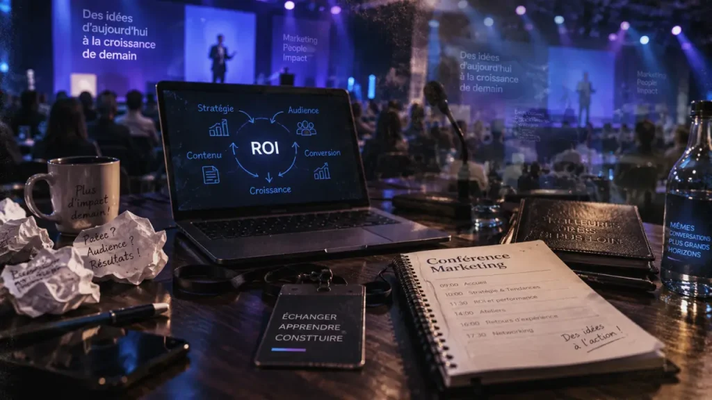 Best marketing conferences : ROI sur écran et badge de conférence marketing