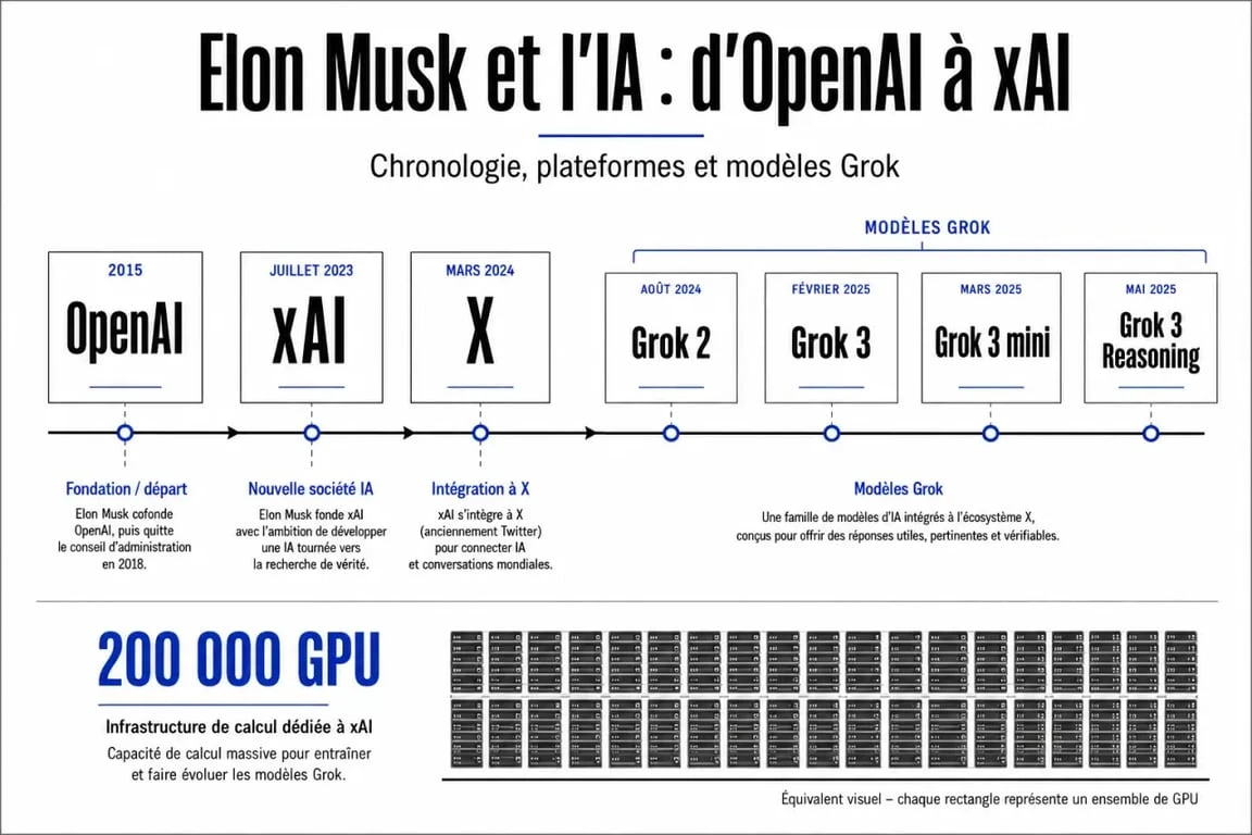 Intelligenza artificiale Elon Musk: timeline editoriale da OpenAI a xAI e Grok