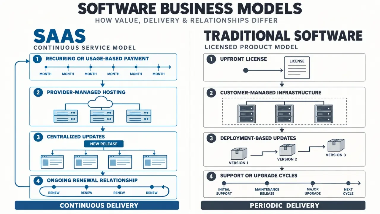 Software as a service business model compared with traditional installed software